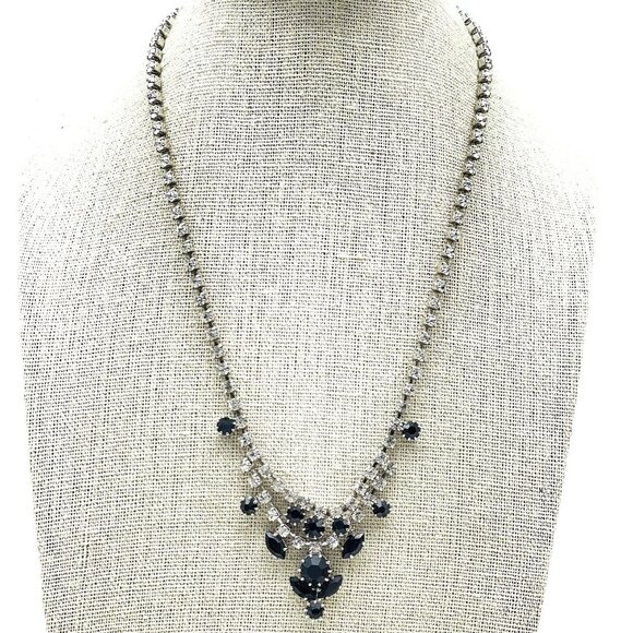 Unbranded Jewelry - Vintage Black Rhinestone Necklace Silver Tone Choker Evening Jewelry